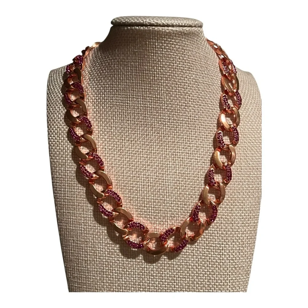 Woman’s Vibrant Pink / Gold Necklace & Magnetic Clasp. 16” Plus 3” Extender